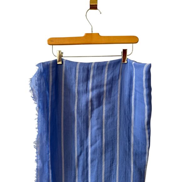 Vince Cotton Gauze Awning Stripe Travel Scarf Cornflower Blue Stripe - Picture 4 of 6